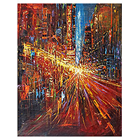 'Follow the Light' (2022) - Pintura acrílica expresionista sin estirar firmada de una ciudad
