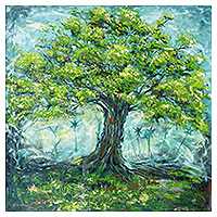 'Green Tree' (2022) - Pintura acrílica expresionista sin estirar firmada de un árbol