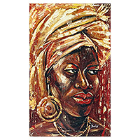 'African Beauty' (2022) - Signed Unstretched Acrylic Painting of a Woman in Warm Hues