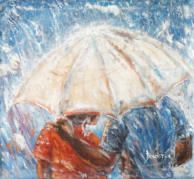 'Couple' - Signed Unstretched Acrylic Impressionist Painting of Couple