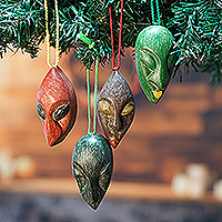 Wood ornaments, 'Ancestral Voices' (set of 4)