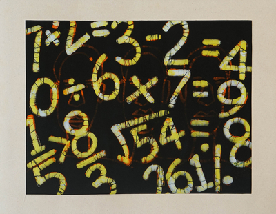 Batik painting, 'Tax Collectors' - Batik on Cotton Numbers and Symbols Modern Painting with Mat