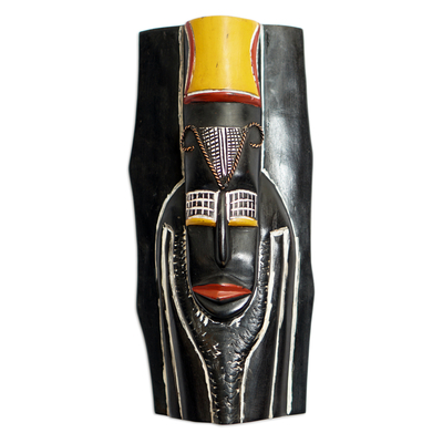 Máscara de madera africana - Máscara tradicional africana de madera de sésé con detalles en aluminio