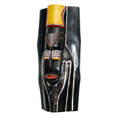 Máscara de madera africana - Máscara tradicional africana de madera de sésé con detalles en aluminio