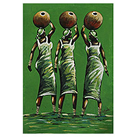 'From the Riverside II' - Acrylic on Canvas Painting of African Women from Ghana