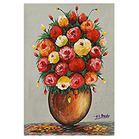 'Flores de colores' - Pintura acrílica de bodegones de arreglo floral en un jarrón