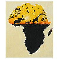 'African Safari' - Pintura acrílica de la silueta y los animales del continente africano