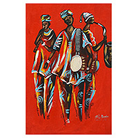 'Music Composers' - Acrylic Painting of African Musicians Playing Instruments