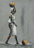 'Madre con bebé en la espalda' - Pintura acrílica de una madre africana con un bebé de Ghana