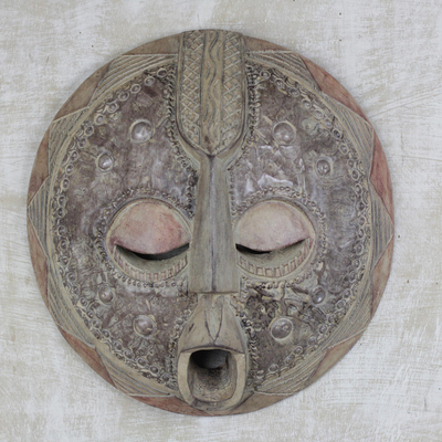 Ghanaian wood mask, 'Wisdom Rays' - Handcrafted African Wood Mask