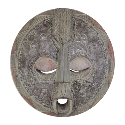 Ghanaian wood mask, 'Wisdom Rays' - Handcrafted African Wood Mask
