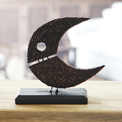 Wood sculpture, 'A Gift of Fish' - Handcrafted Abstract Sese Wood and Ceramic Sculpture of Fish
