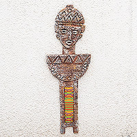 Fiberglass wall sculpture, 'The Prince's Spirit' - Traditional Fiberglass Wall Sculpture with Kente Accent