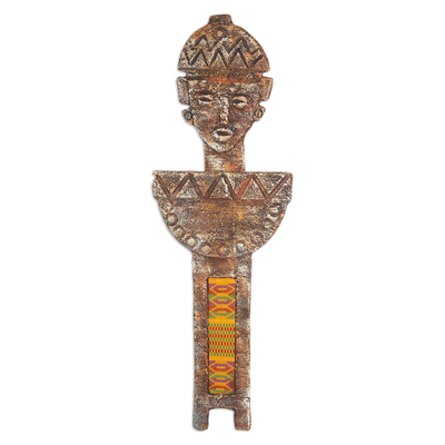 Traditional Fiberglass Wall Sculpture with Kente Accent