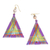 Bamboo and silk dangle earrings, 'Vibrant Geometry' - Triangle Bamboo Dangle Earrings with Vibrant Silk Threads