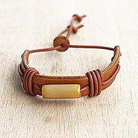 Leather wristband bracelet, 'Brown Spaces' - Brown Leather Wristband Bracelet with Adjustable Length