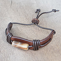 Leather wristband bracelet, 'Chocolate Spaces' - Chocolate Leather Wristband Bracelet with Adjustable Length