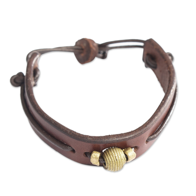 Pulsera de pulsera de cuero - Brazalete tipo pulsera de cuero marrón oscuro con detalles en latón