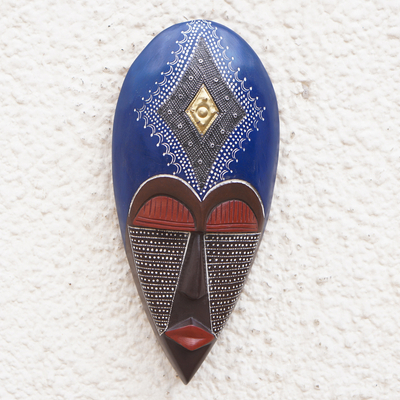 Máscara de madera africana - Máscara de madera africana vibrante pintada a mano hecha a mano en Ghana