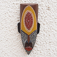 African wood mask, 'True Legend' - Handcrafted Vibrant African Wood Mask with Aluminum Accents