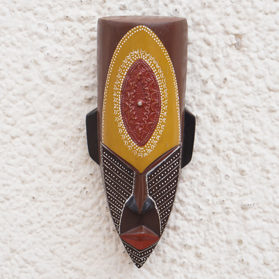 Máscara de madera africana - Máscara de madera africana vibrante hecha a mano con detalles en aluminio