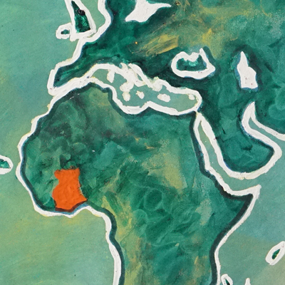 'World Map IV' - Pintura impresionista acrílica en tonos verdes de los continentes