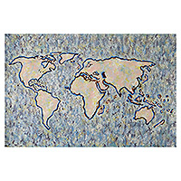 'World Map III' - Cool-Toned Acrylic Expressionist Painting of the Continents