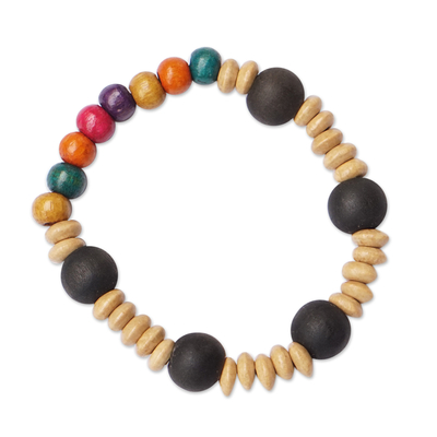 Wooden Shell Bracelet with Purple Beads