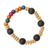 Recycled glass and wood beaded stretch bracelet, 'Divine Touch' - Vibrant Recycled Glass and Sese Wood Beaded Stretch Bracelet