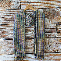 Cotton blend scarf, 'Nyaniba IV' - Fringed Cotton Blend Scarf with Stripes Hand-Woven in Ghana