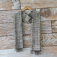 Cotton blend scarf, 'Nyaniba V' - Striped and Fringed Cotton Blend Scarf Hand-Woven in Ghana