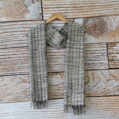 Cotton blend scarf, 'Nyaniba V' - Striped and Fringed Cotton Blend Scarf Hand-Woven in Ghana