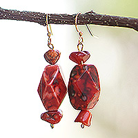 Recycled glass beaded dangle earrings, 'Odopa Ye' - Red-Toned Recycled Glass Beaded Dangle Earrings from Ghana