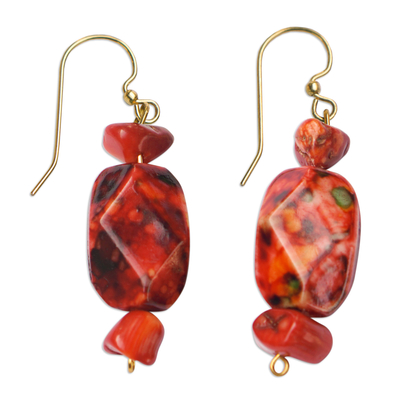 Recycled glass beaded dangle earrings, 'Odopa Ye' - Red-Toned Recycled Glass Beaded Dangle Earrings from Ghana