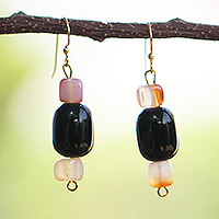 Recycled glass beaded dangle earrings, 'Divine Present' - Recycled Glass Beaded Dangle Earrings Crafted in Ghana