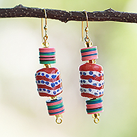 Recycled plastic and glass beaded dangle earrings, 'Euphoric Sense' - Colorful Recycled Plastic and Glass Beaded Dangle Earrings