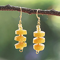 Recycled glass beaded dangle earrings, 'Sunshine Maiden' - Yellow Recycled Glass Beaded Dangle Earrings from Ghana