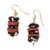 Recycled glass beaded dangle earrings, 'Kekele' - Eco-Friendly Glass Beaded Dangle Earrings in Red and Black thumbail
