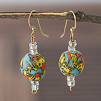 Recycled glass beaded dangle earrings, 'Amenuveve' - Colorful Recycled Glass Beaded Dangle Earrings from Ghana