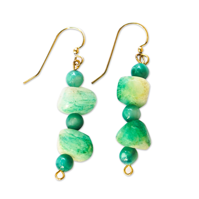 Agate and recycled glass beaded dangle earrings, 'Justice Charm' - Green Agate and Recycled Glass Beaded Dangle Earrings