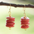 Recycled glass beaded dangle earrings, 'Fire Warrior' - Red Recycled Glass Beaded Dangle Earrings with Brass Hooks