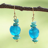 Recycled glass beaded dangle earrings, 'Odobi Ye-Guy' - Blue Recycled Glass Beaded Dangle Earrings from Ghana