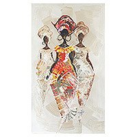 'Elegance' - Signed Expressionist Acrylic Painting of Ghanaian Women