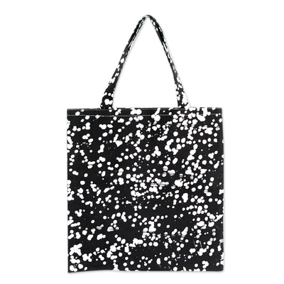 Batik cotton tote bag, 'Graceful Alua' - Black and White Batik Cotton Tote Bag with Splatter Pattern