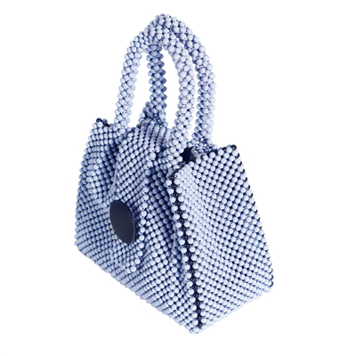 Recycled plastic beaded handle bag, 'Periwinkle Today' - Eco-Friendly Modern Plastic Beaded Handle Bag from Ghana