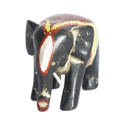 Figura de madera, 'Cultura Elefante I' - Figura de madera de sesé elefante rojo y amarillo pintada a mano
