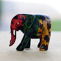 Wood figurine, 'Culture Elephant I' - Hand-Painted Multicolor Elephant Sese Wood Figurine