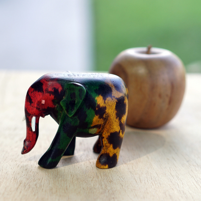 estatuilla de madera - Figura de madera de sesé elefante multicolor pintada a mano