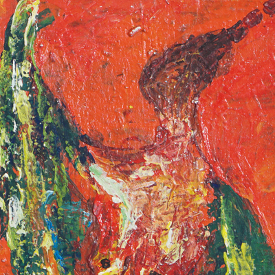 'Nude Dance' - Signed Unstretched Expressionist Painting of Nude Woman