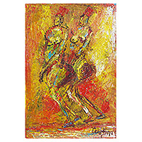 'Nude in Movement' - Signed Unstretched Expressionist Painting of Dancing Women